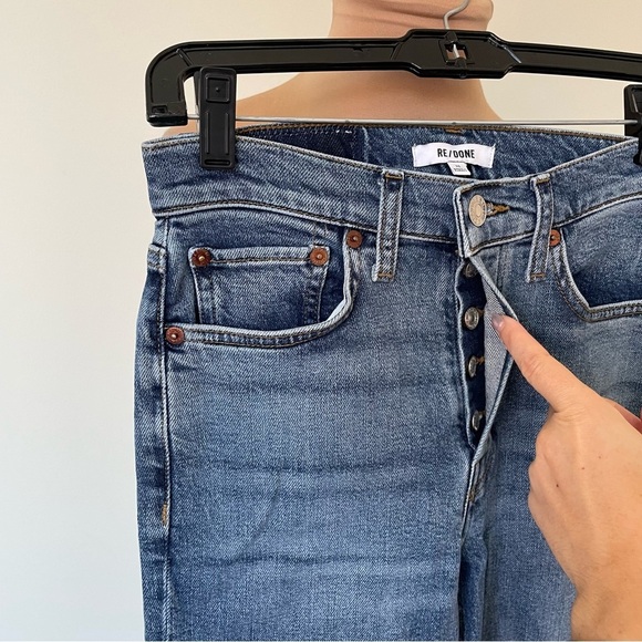 RE/DONE High-Rise Ankle Crop Stretch Denim Skinny 90s Blue Jeans EUC Size 25 - Picture 5 of 10